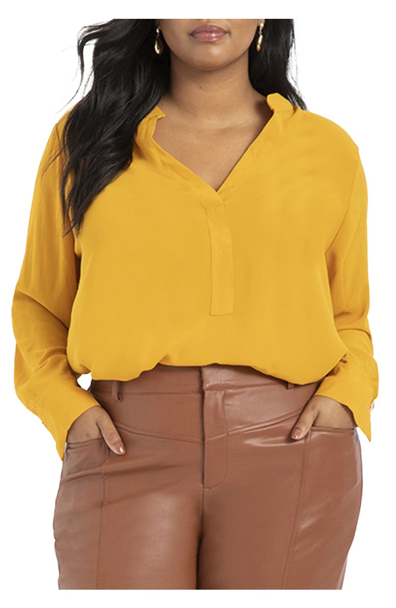 ELOQUII Mandarin Collar Tunic, Main, color, Gold