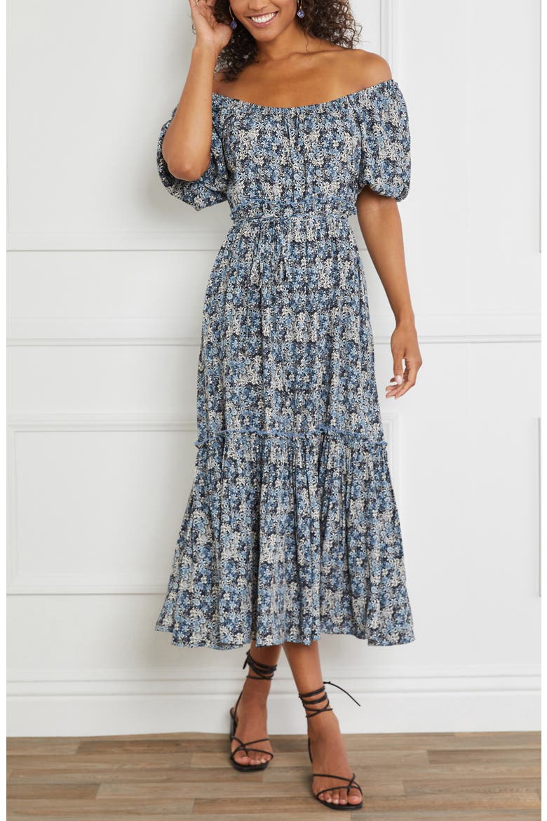 Floral Print Puff Sleeve Midi Dress, Alternate, color, PRINT