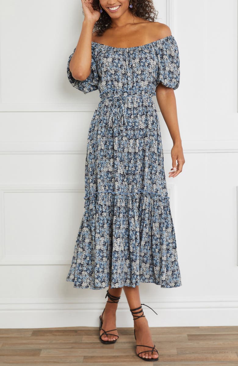 Karen Kane Floral Print Puff Sleeve Midi Dress, Alternate, color, Print