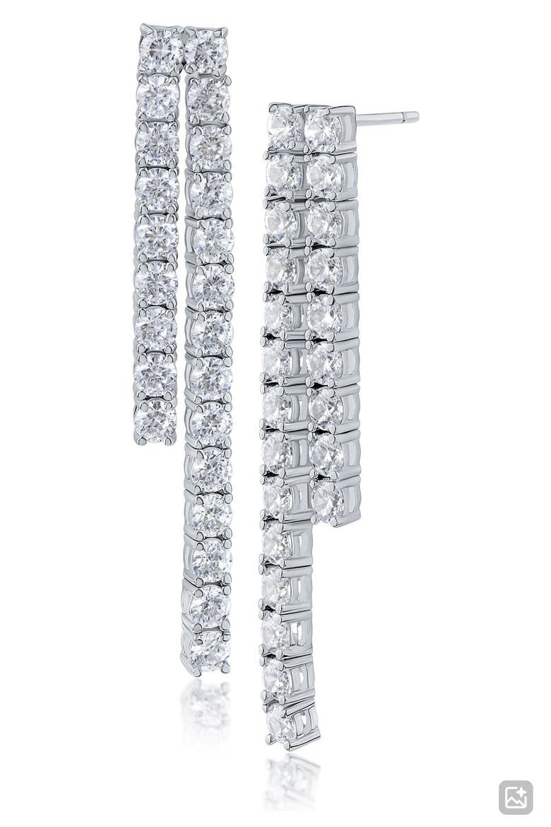 Double Row Cubic Zirconia Tennis Earrings, Main, color, RHODIUM PLATED