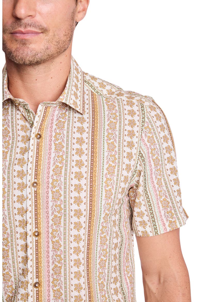 Sawyer Short Sleeve Linen Blend Button-Up Shirt, Alternate, color, PINK BROWN FLORAL SEERSUCKER