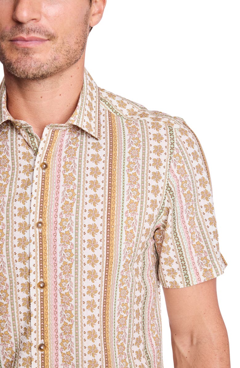 PAISLEY & GRAY Sawyer Short Sleeve Linen Blend Button-Up Shirt, Alternate, color, Pink Brown Floral Seersucker