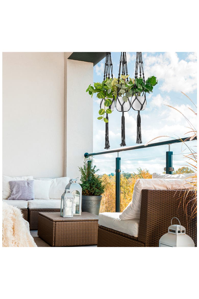 4-Piece Set Macrame Hanging Plant Hangers, Alternate, color, BLACK