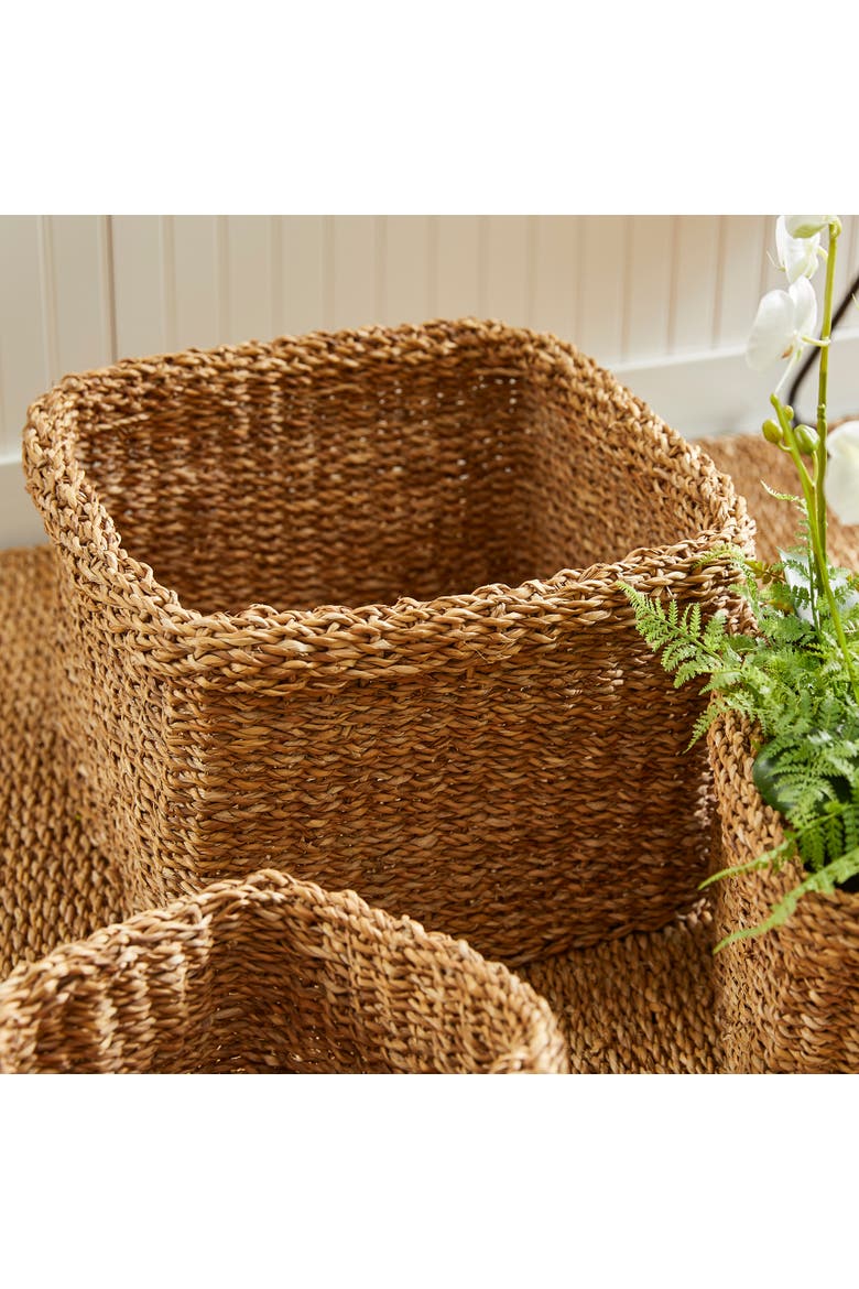 Seagrass Square Baskets With Cuffs Set of 3, Alternate, color, Beige