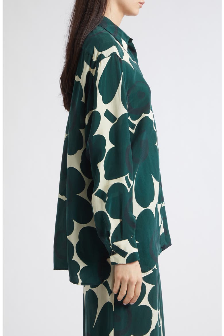 Unikko Floral Print Long Sleeve Cupro Shirt, Alternate, color, DARK GREEN LIGHT YELLOW