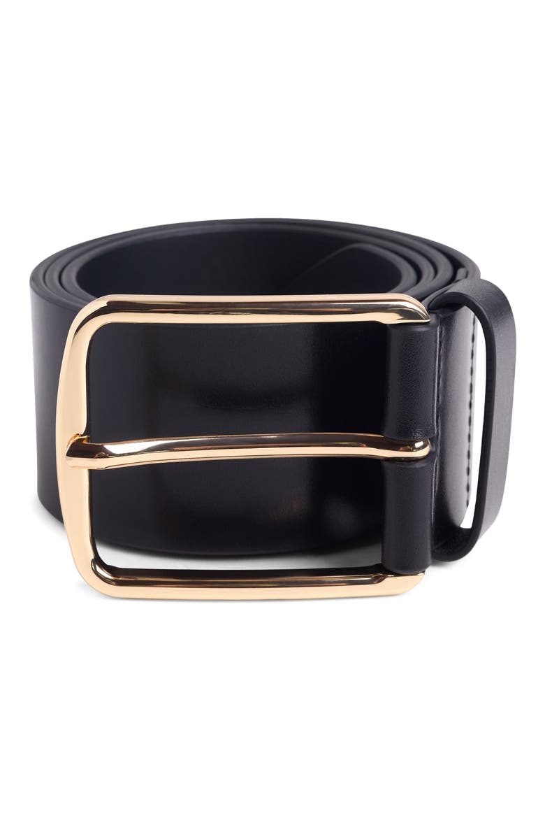 Icon 50mm Leather Waist Belt, Alternate, color, BLACK/ANTIQUE BRASS