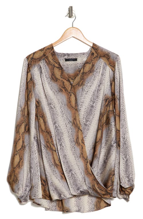 T Tahari Long Sleeve Faux Wrap Blouse In Brown