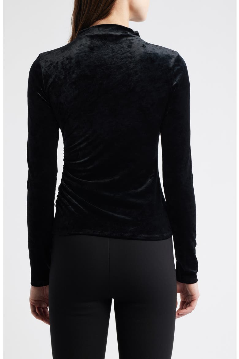 Joelle Ruched Velour Mock Neck Top, Alternate, color, BLACK