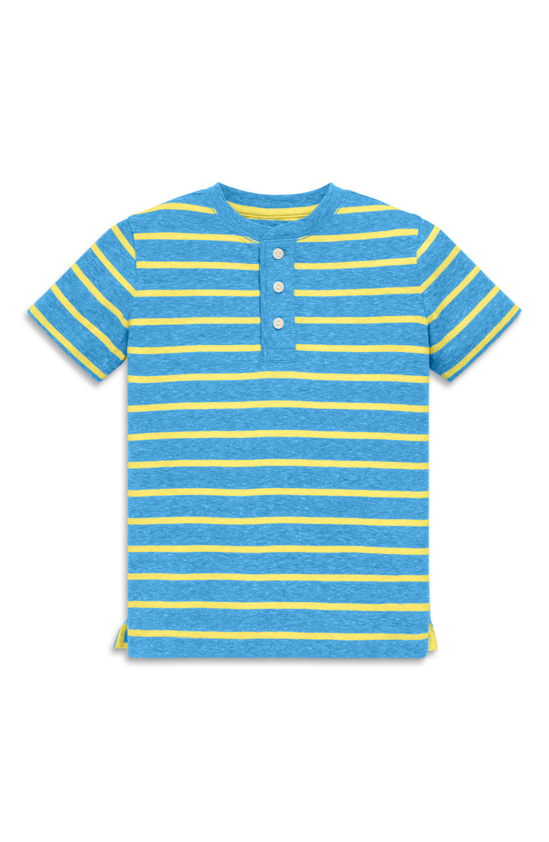 Primary Kids Heathered Henley Tee In Stripe, Main, color, Cornflower Banana Stripe