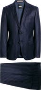BOSS Huge Slim Fit Navy Pinstripe Wool Suit