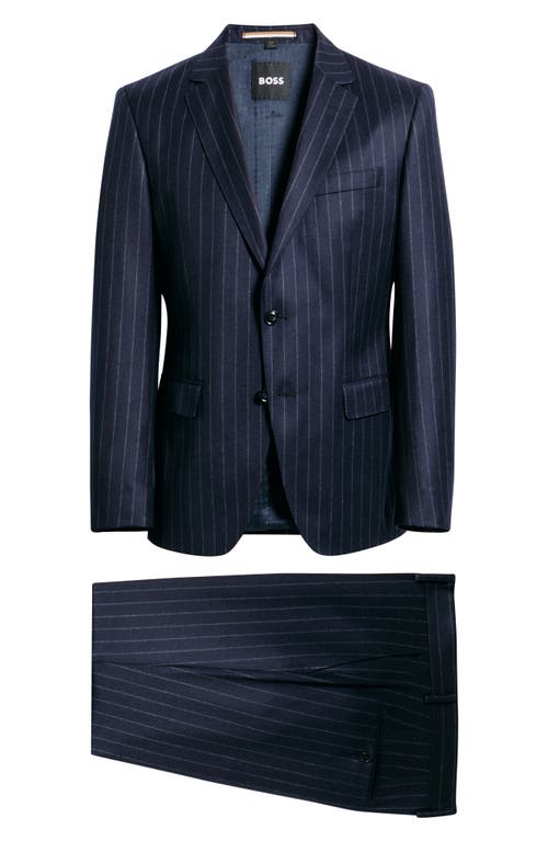 Hugo Boss Boss Huge Slim Fit Navy Pinstripe Wool Suit In Blue