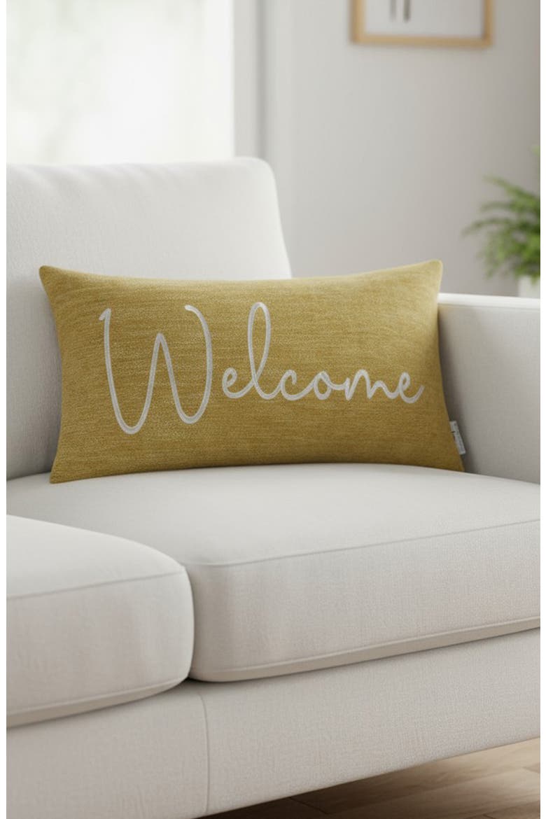 Sentiments Welcome Embroidered Accent Pillow, Alternate, color, YELLOW