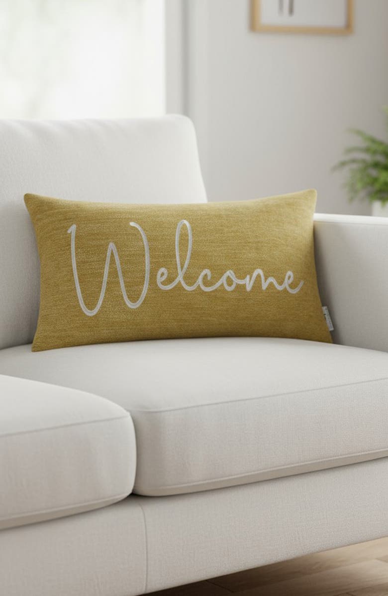STUDIOCHIC Sentiments Welcome Embroidered Accent Pillow, Alternate, color, Yellow