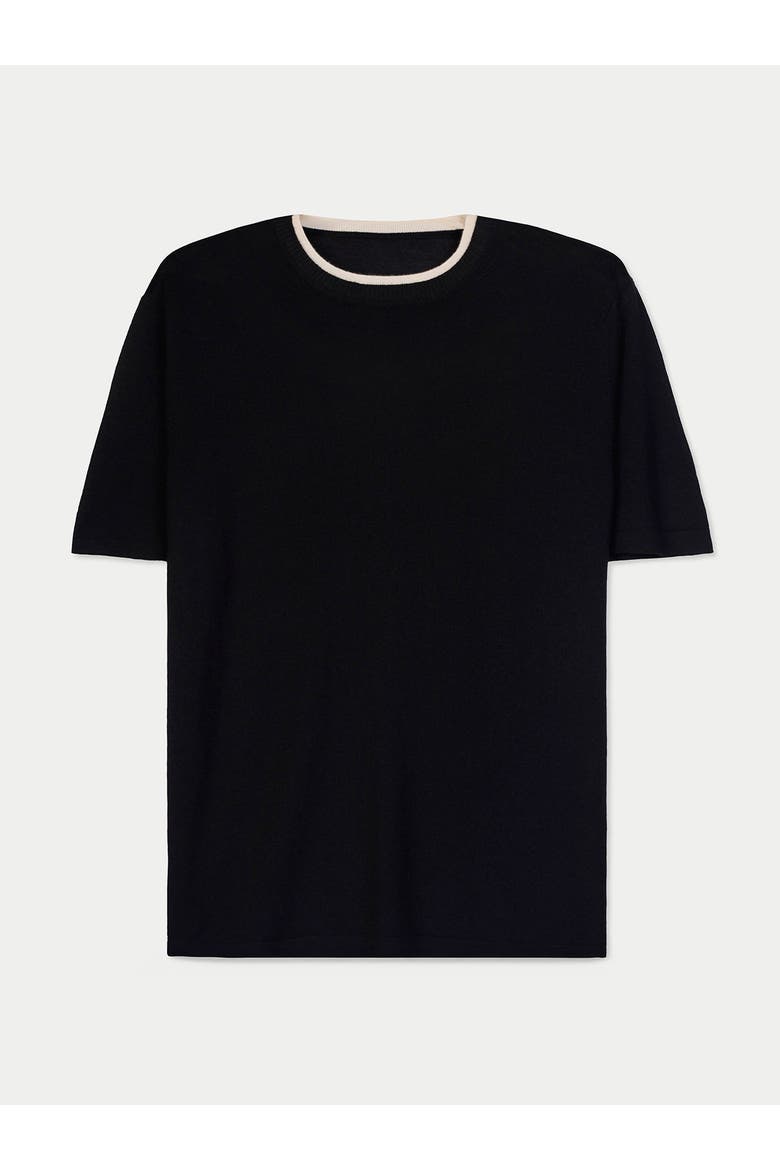 Cashmere Silk Double-Collar T-Shirt, Main, color, black