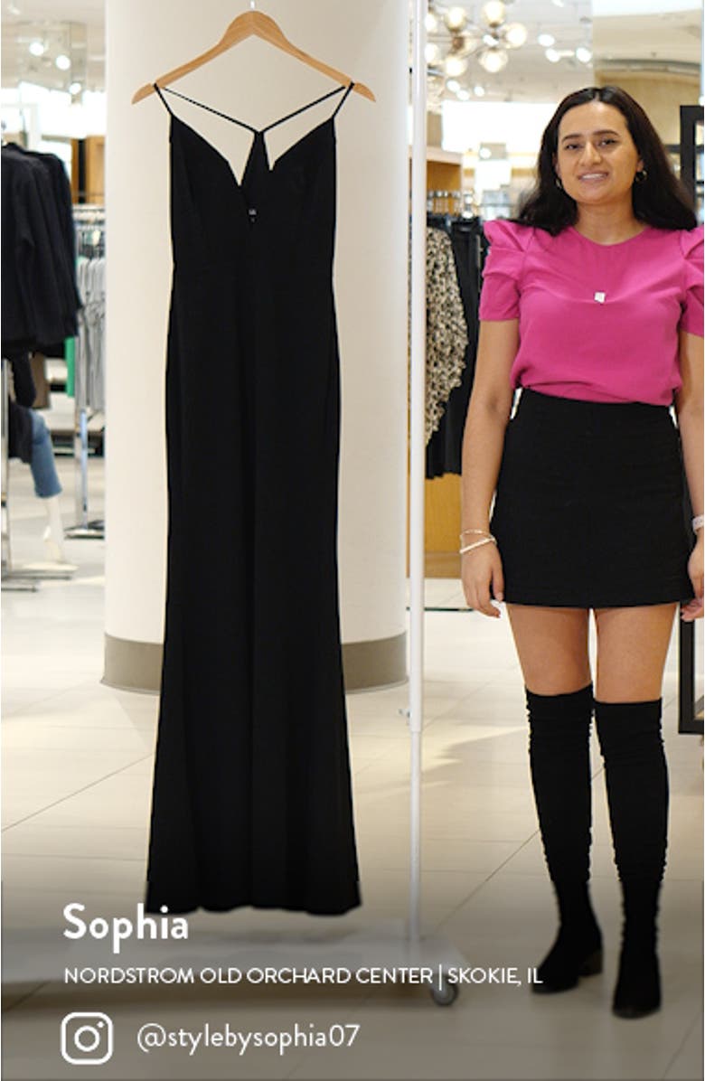 Amelia Plunge Neck Trumpet Gown, sales video thumbnail