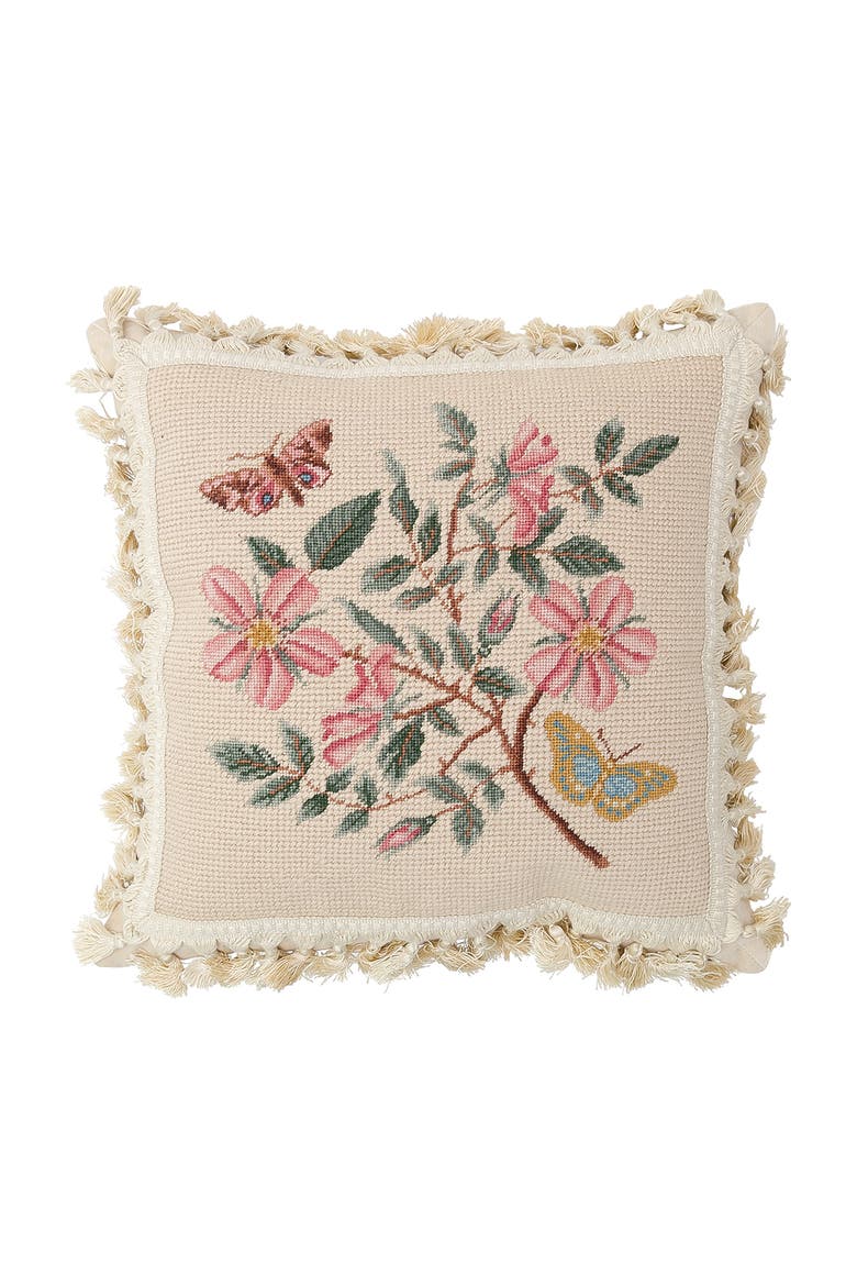 Flowers Needlepoint Throw Pillow, 17" x 17", Main, color, Pink