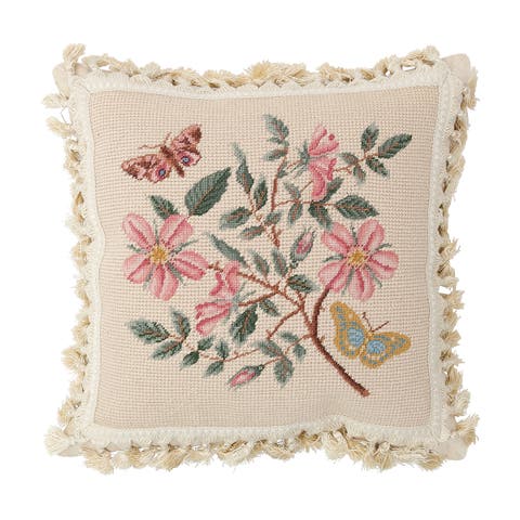 Flowers Needlepoint Throw Pillow, 17" x 17"