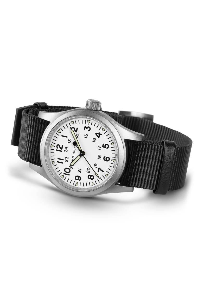 Khaki Field Mechanical NATO Strap Watch, 38mm, Alternate, color, WHITE