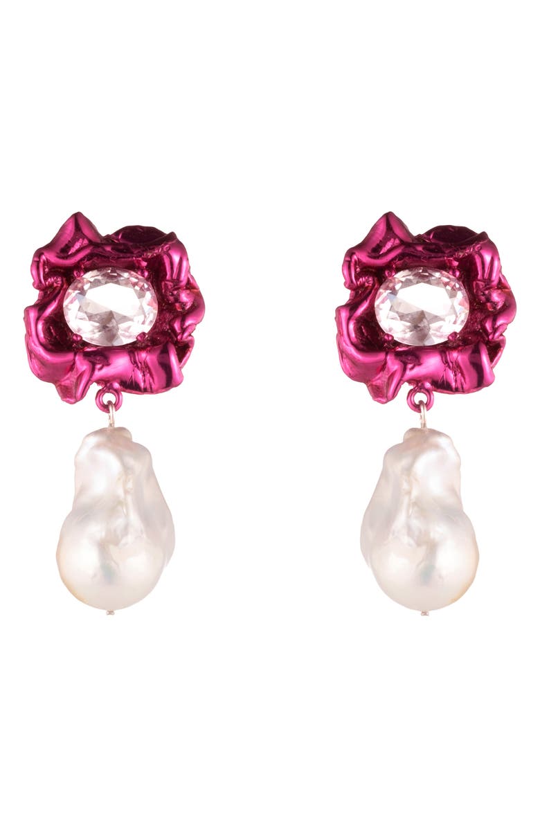 Sterling King Lola Floral Baroque Pearl Drop Earrings, Main, color, Fuchsia