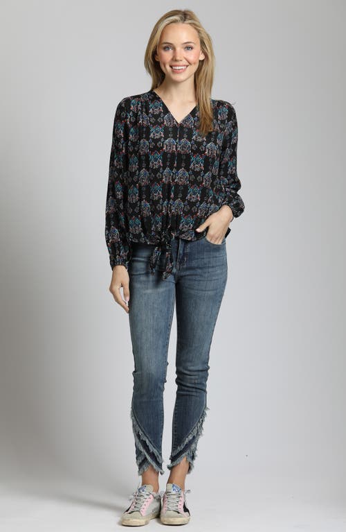 Apny Print Tie Front Top In Black Multi