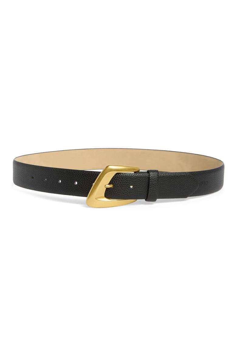 Asymmetrical Buckle Faux Leather Belt, Main, color, BLACK