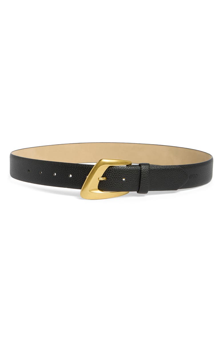 Vince Camuto Asymmetrical Buckle Faux Leather Belt, Main, color, Black