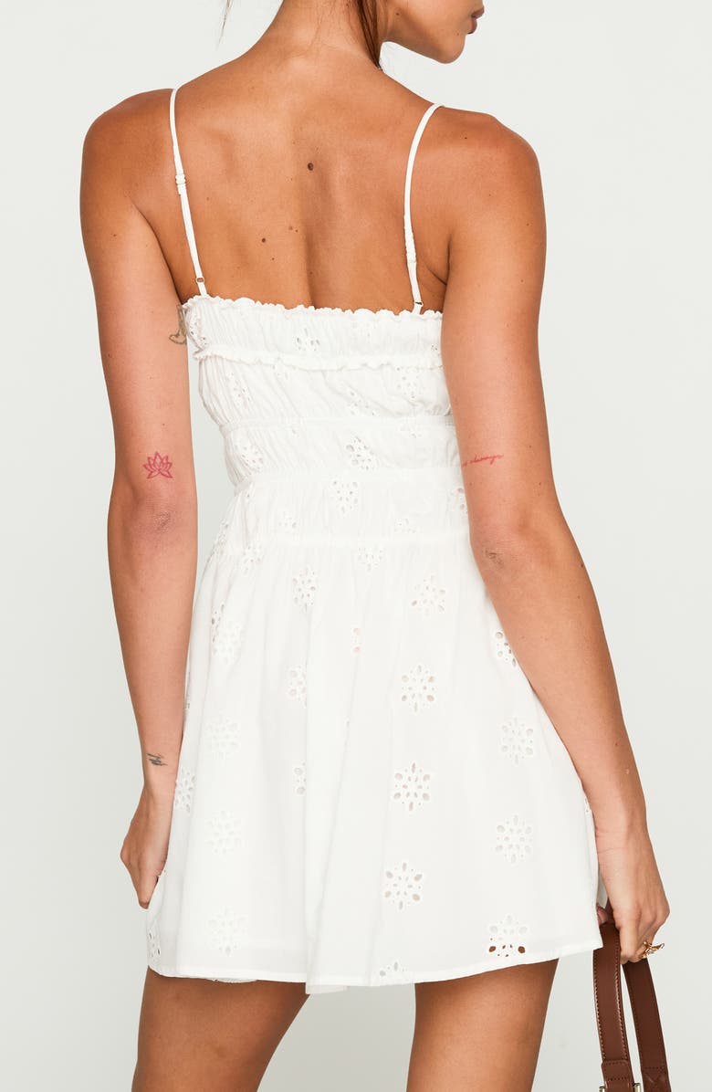 Princess Polly Wish Me Luck Shirred Cotton Mini Sundress, Alternate, color, White