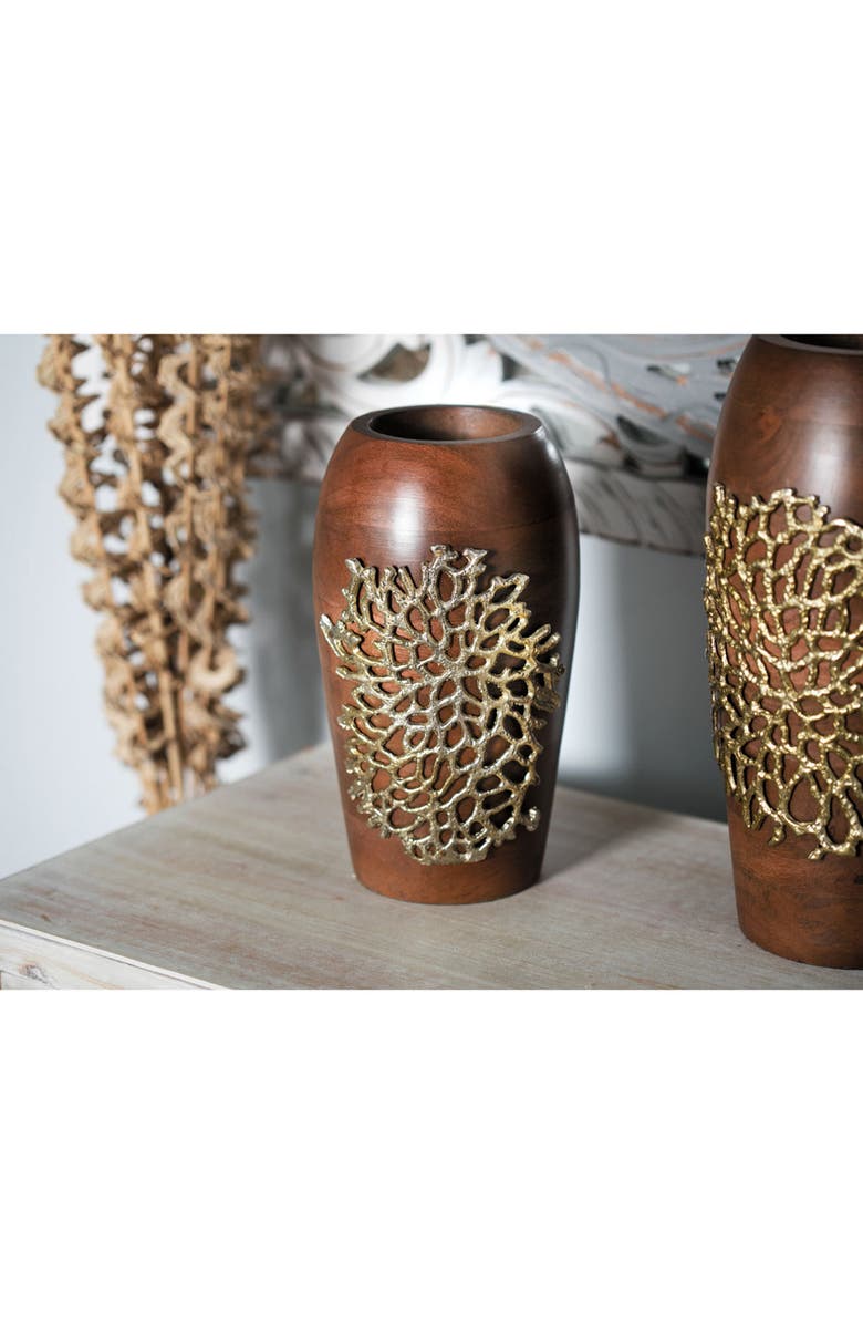 WILLOW ROW Brown Wood Coastal Vase, Alternate, color, Brown