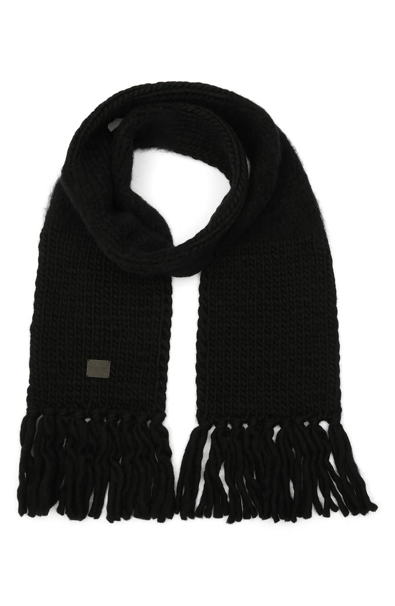 AllSaints Mix Yarn Handk-Knit Scarf, Main, color, Black
