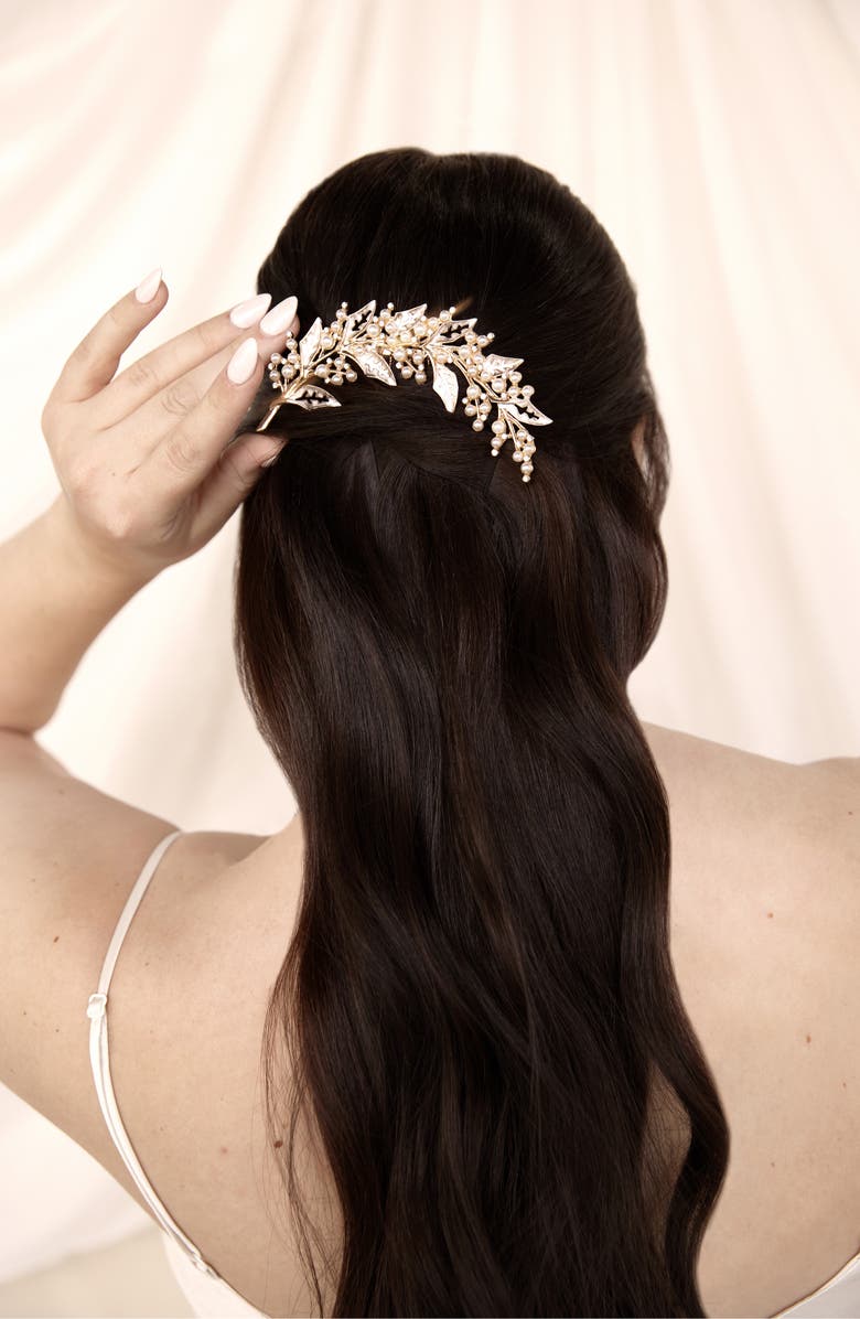 Ettika Ethereal Leaf Rhinestone & Imitation Pearl Hair Comb, Alternate, color,