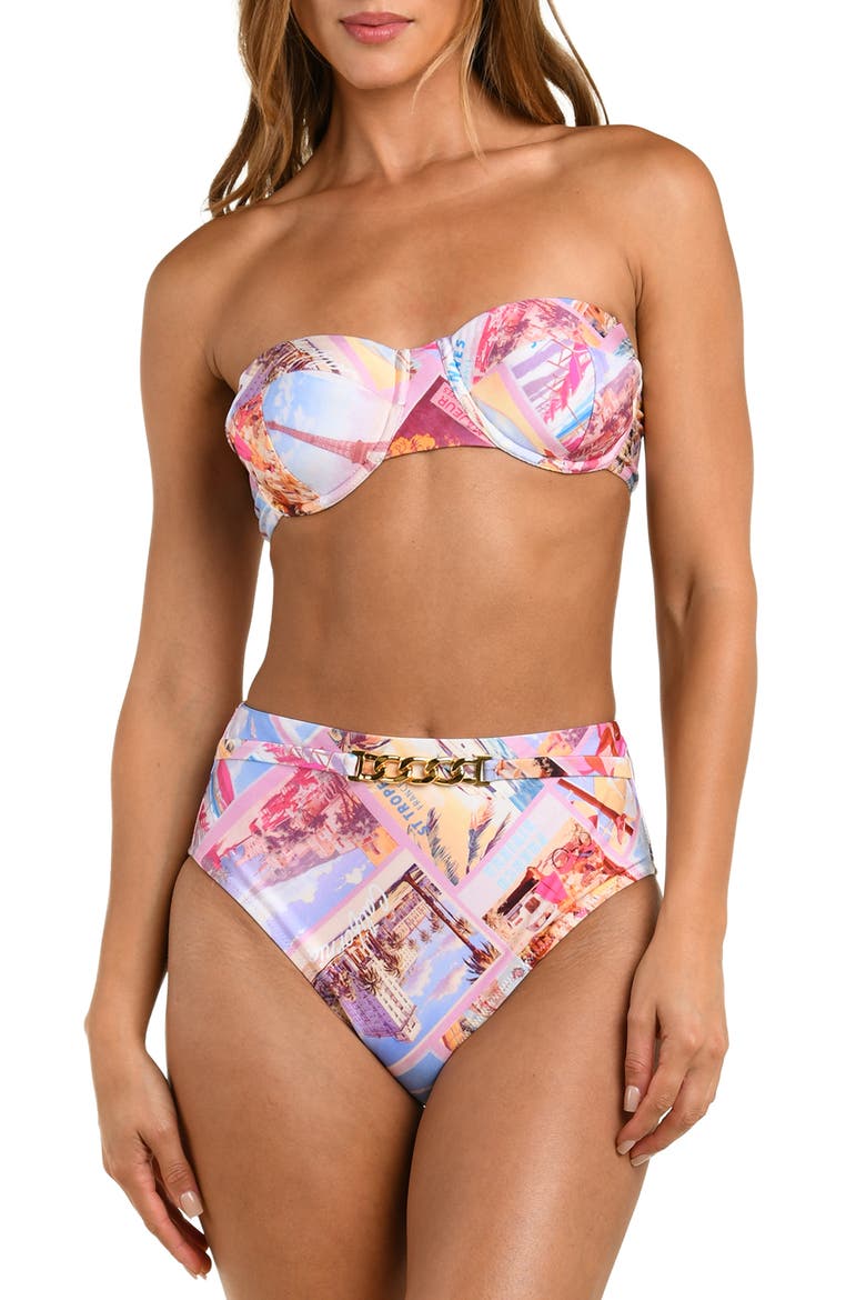 Alexandria Postcard Print Underwire Bikini Top, Alternate, color, PINK MULTI
