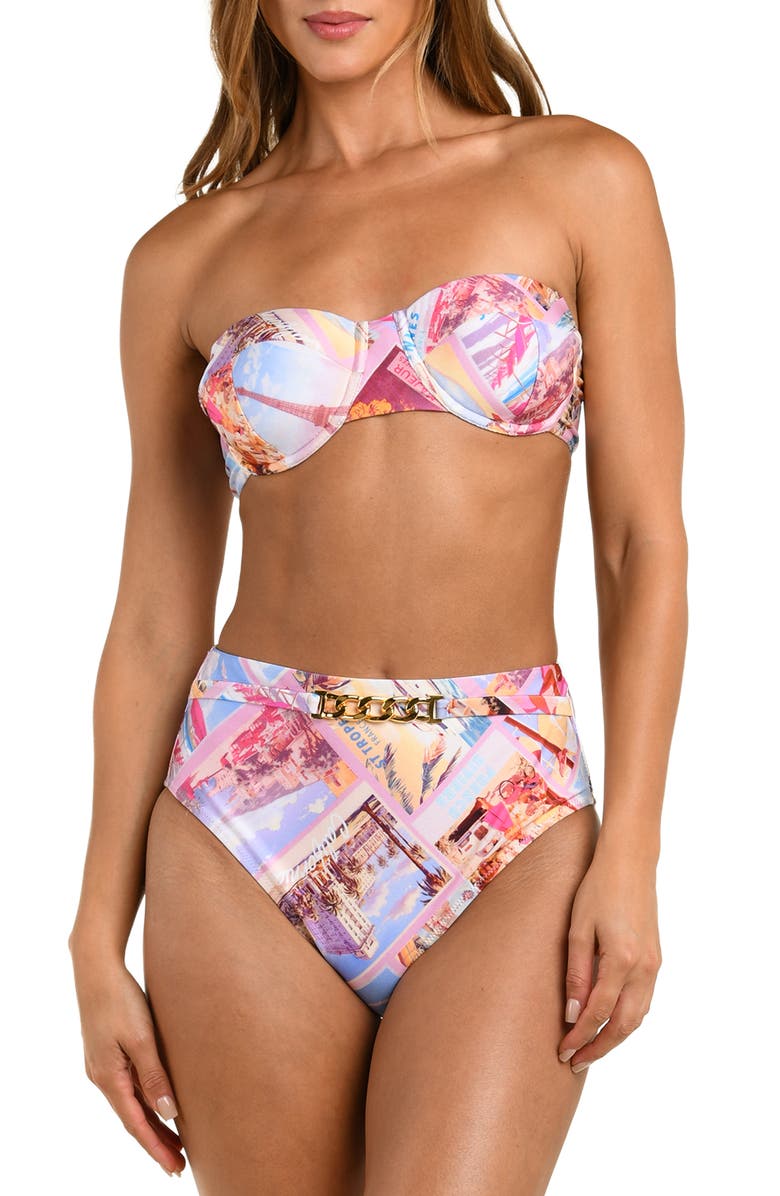 L'AGENCE Alexandria Postcard Print Underwire Bikini Top, Alternate, color, Pink Multi