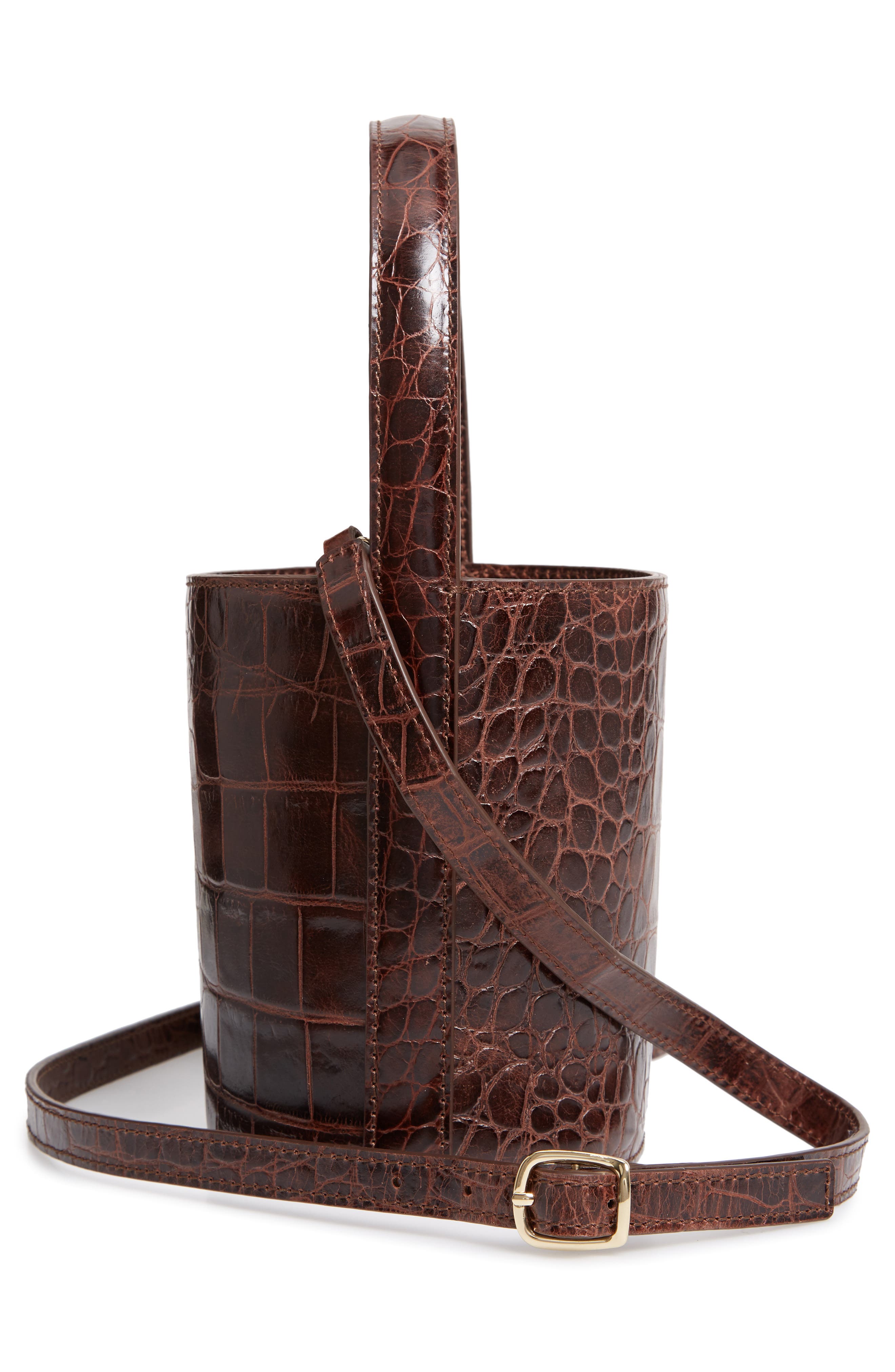 STAUD Bissett Croc Embossed Leather Bucket Bag, Alternate, color, 