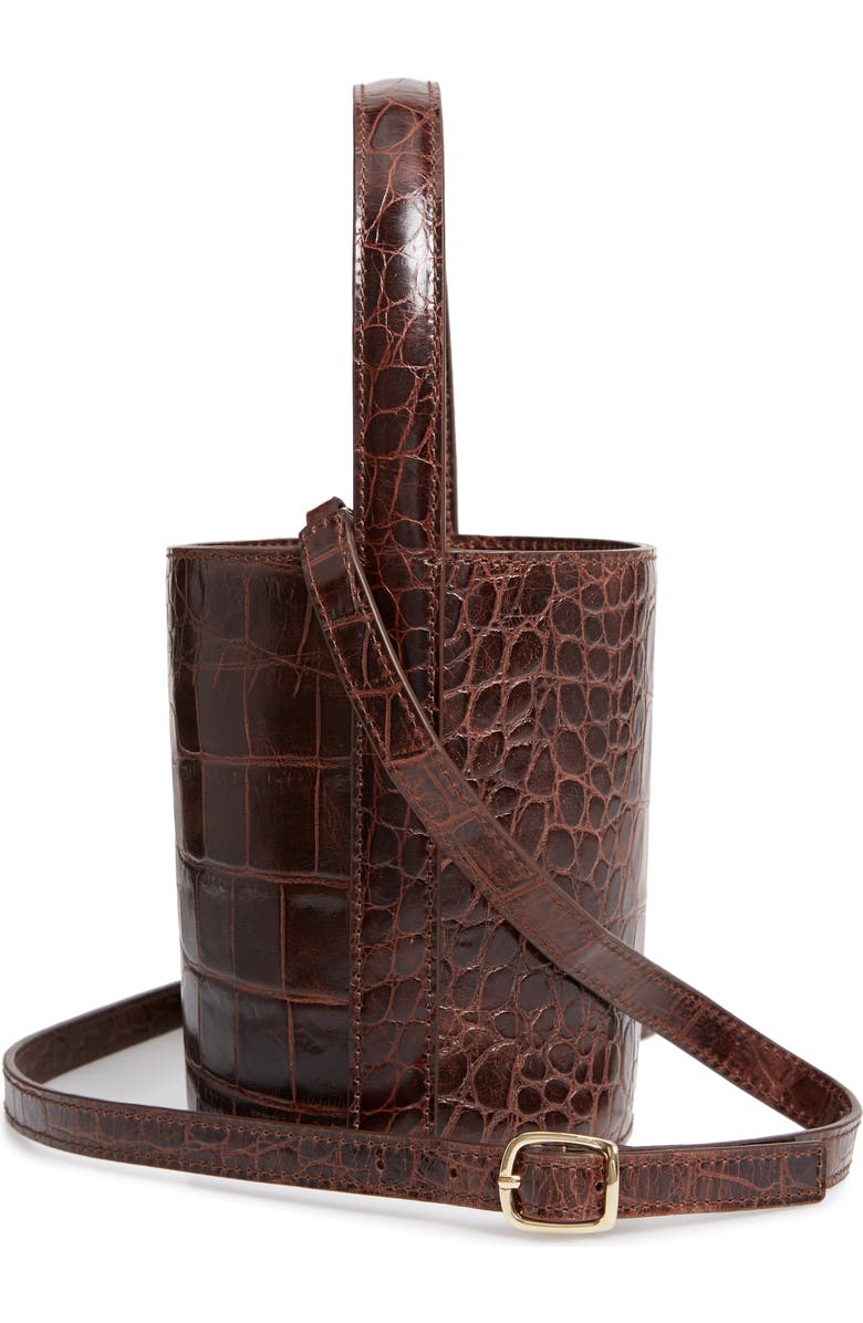 STAUD Bissett Croc Embossed Leather Bucket Bag, Alternate, color,