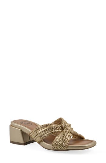 Cliffs By White Mountain Mills Block Heel Sandal In Gold