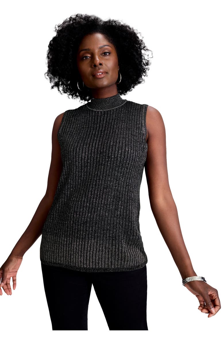 Ribbed Sleeveless Shell, Main, color, BLACK METALLIC