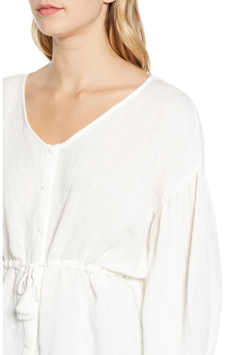 Tie Waist Cotton & Linen Top, Alternate, color, IVORY