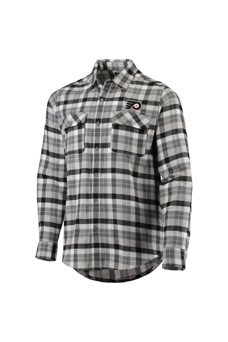 Men's Antigua Black/Gray Philadelphia Flyers Ease Plaid Button-Up Long Sleeve Shirt, Alternate, color, Black