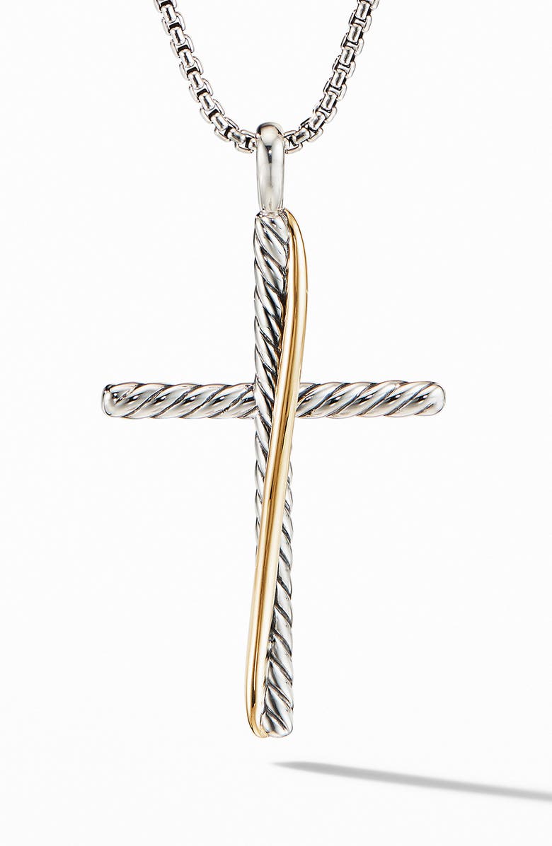 David Yurman Crossover XL Cross Necklace with 18K Yellow Gold, Main, color,
