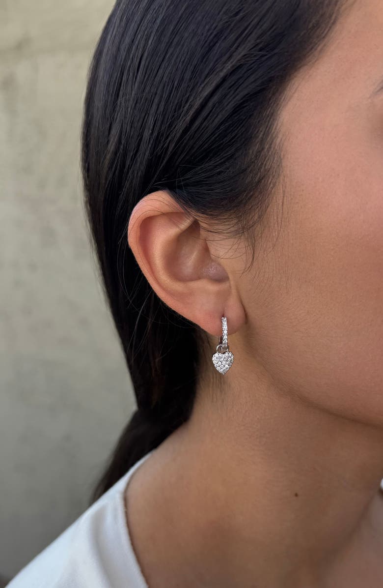 Adornia Cubic Zirconia Heart Drop Huggie Hoop Earrings, Alternate, color, Silver