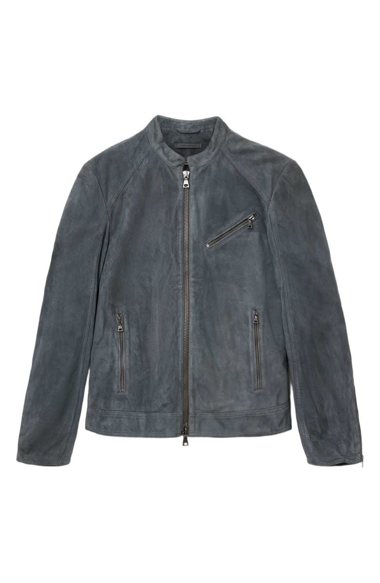 John Varvatos Wren Band Collar Suede Biker Jacket, Alternate, color, Deep Charcoal