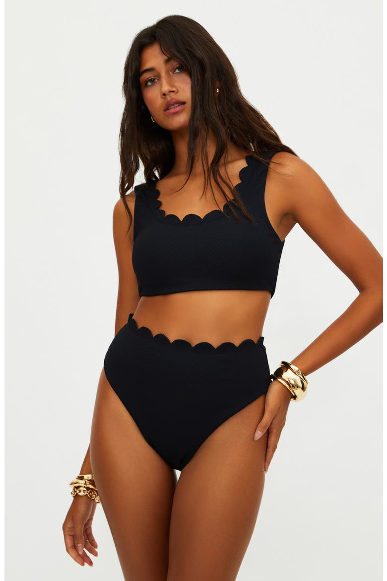 Nessa Scallop High Waist Bikini Bottoms, Alternate, color, BLACK