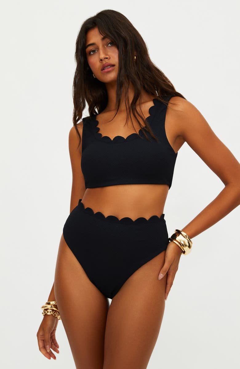 Beach Riot Nessa Scallop High Waist Bikini Bottoms, Alternate, color, Black