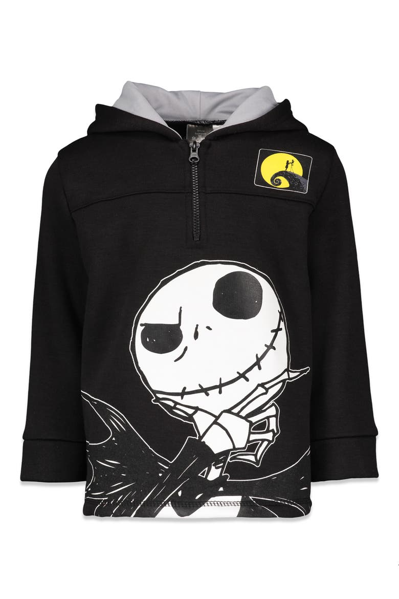 Nightmare Before Christmas Fleece Quarter-Zip Hoodie, Alternate, color, Jack Sally Black
