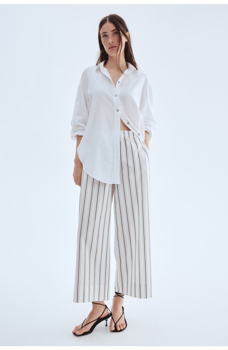 H&M Ankle-length Cotton Trousers, Alternate, color, White/Striped
