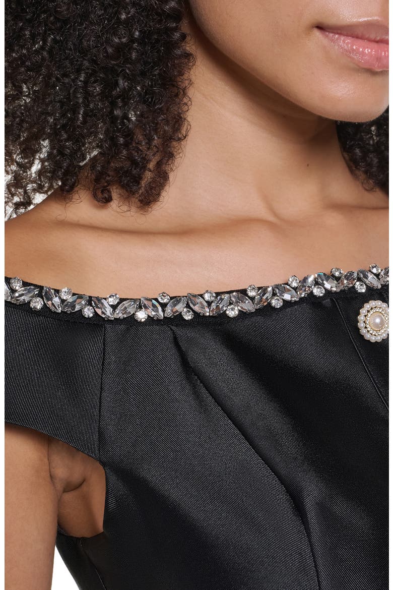 Rhinestone Off-the-Shoulder Satin Cocktail Dress, Alternate, color, BLACK