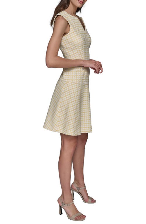 Shop Karl Lagerfeld Paris Printed Tweed A-line Dress In Freesia Yellow Soft White