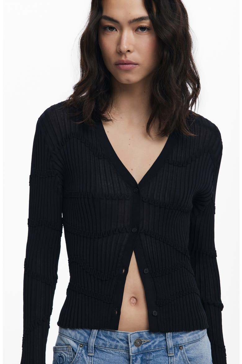 Thin Gauge V-Neck Cardigan, Alternate, color, BLACK