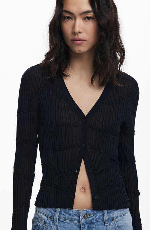 Desigual Thin Gauge V-neck Cardigan In Black