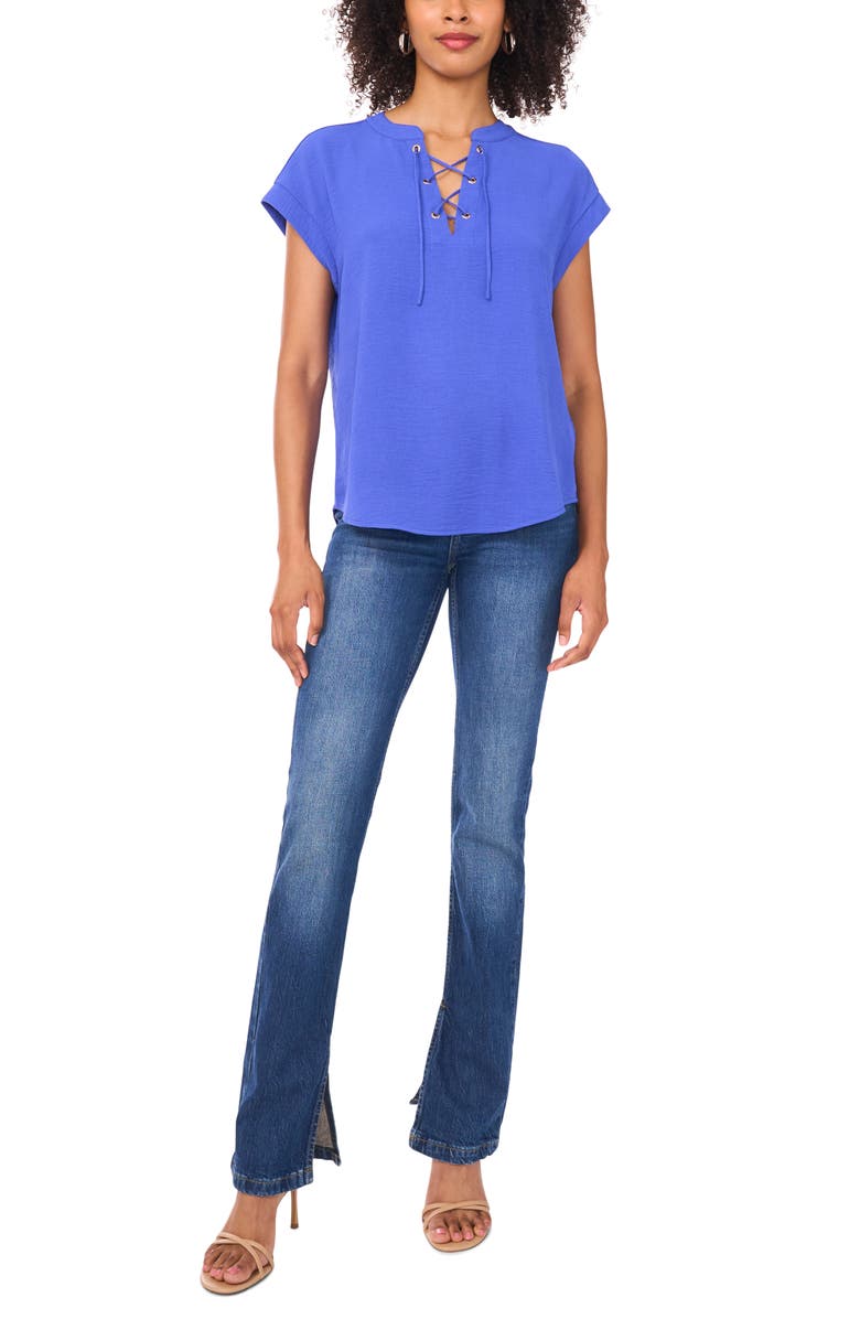Vince Camuto Crinkle Lace-Up Top, Alternate, color, Dazzling Blue